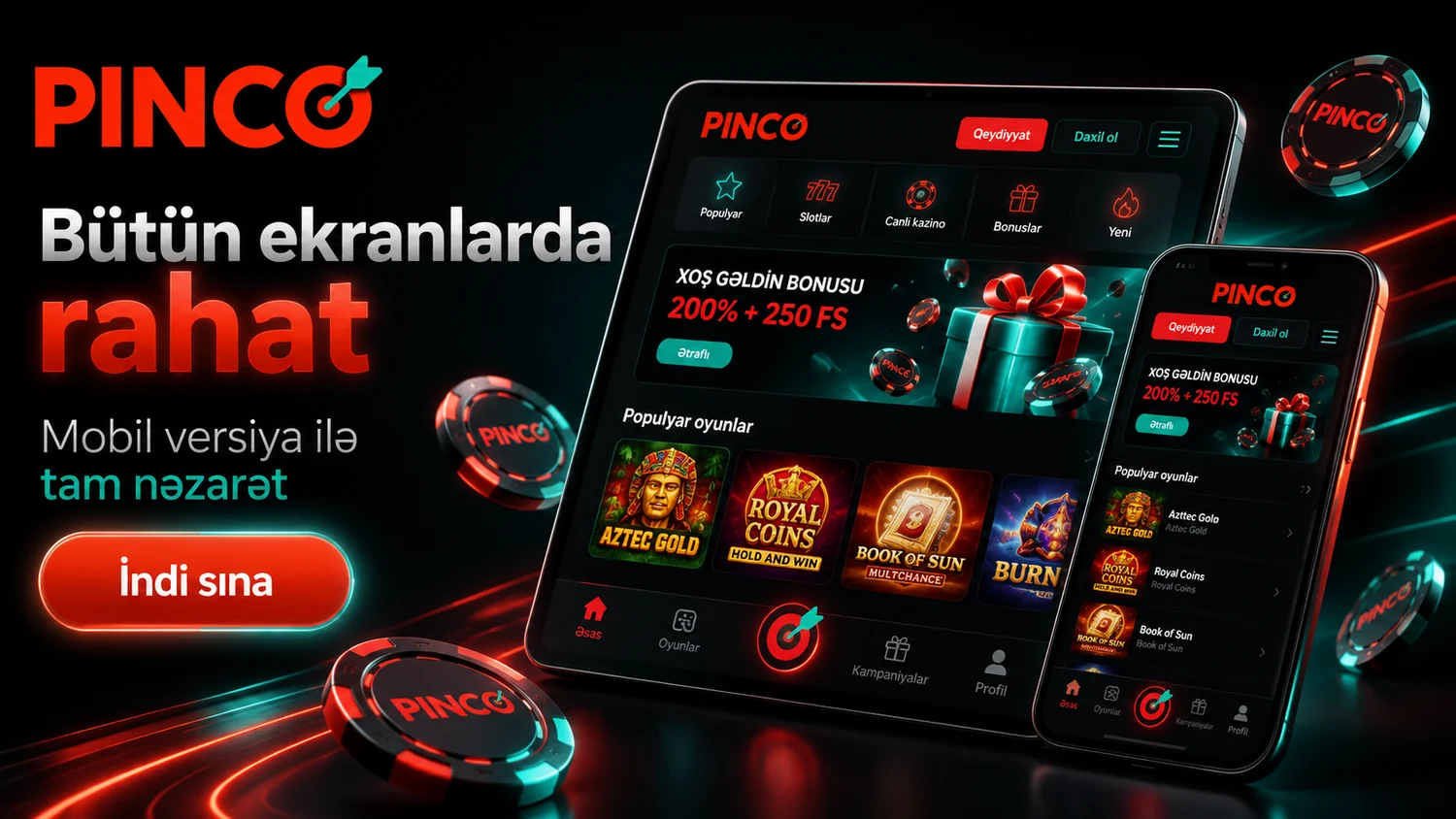 Mobil Pinco müxtəlif ekranlarda və cihazlarda