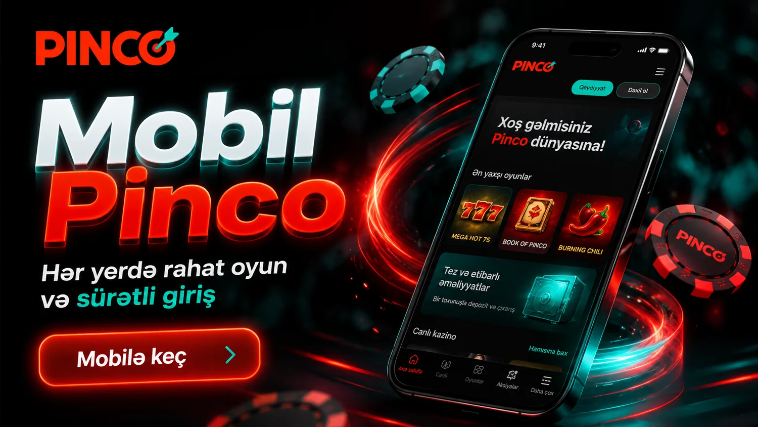 Mobil Pinco smartfonda kazino platforması